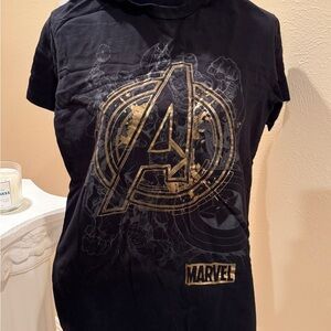 Marvel Black Tee with Gold Avengers Emblem